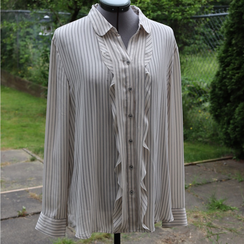 Ann Taylor Striped Blouse With Front Ruffle